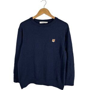 Maison Kitsuné Fox Head Patch Regular R-neck Wool sweater Size XL Navy Blue